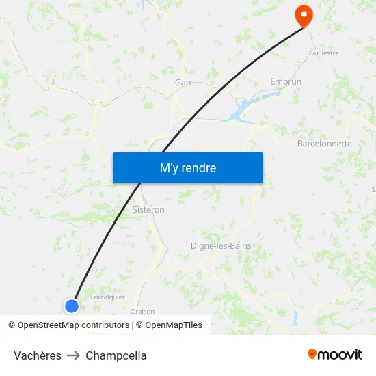 Vachères to Champcella map