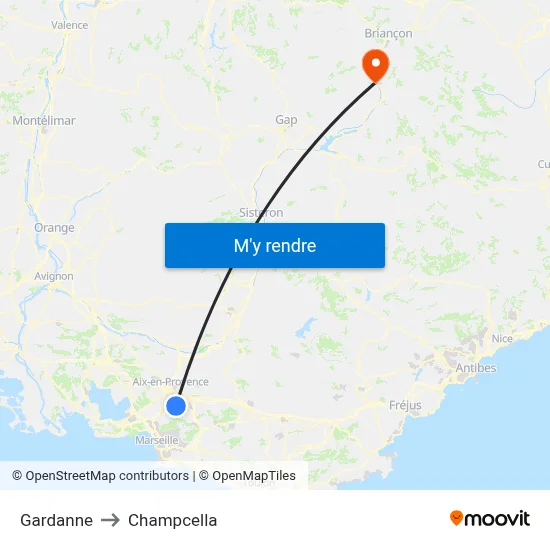 Gardanne to Champcella map