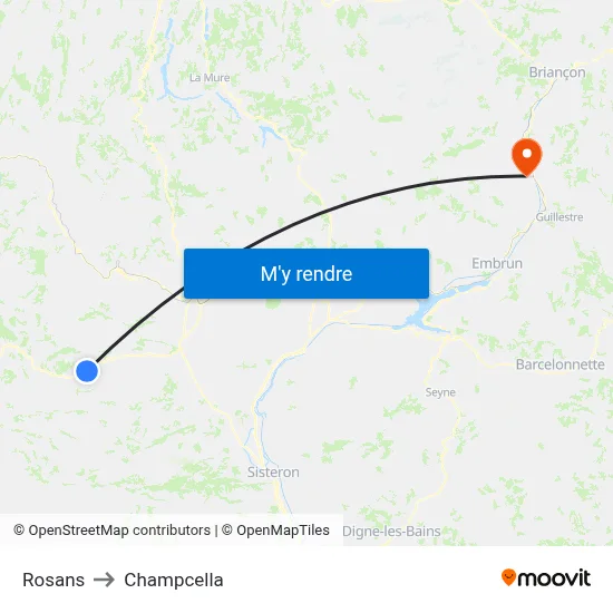 Rosans to Champcella map