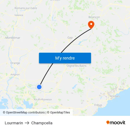 Lourmarin to Champcella map