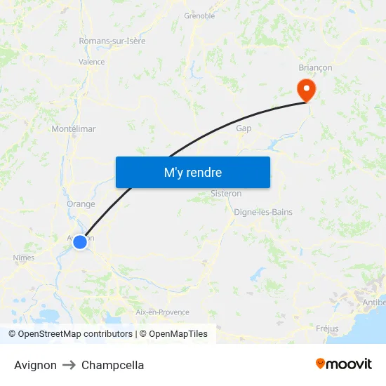 Avignon to Champcella map