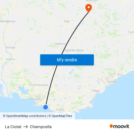 La Ciotat to Champcella map