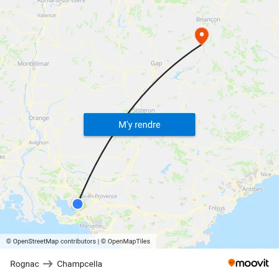 Rognac to Champcella map