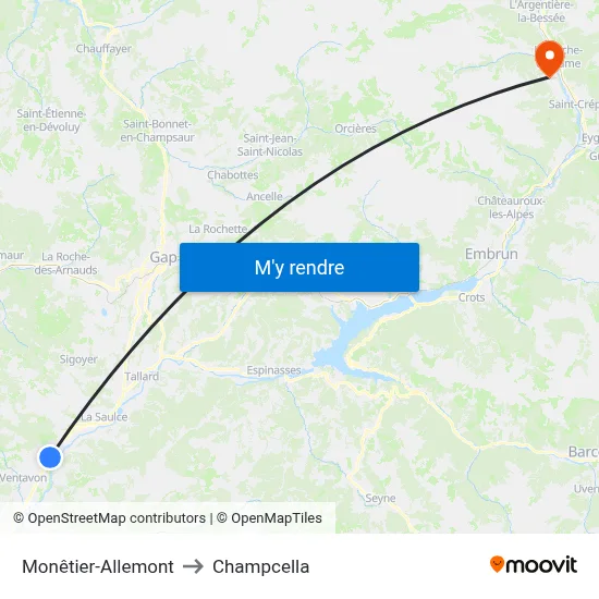 Monêtier-Allemont to Champcella map