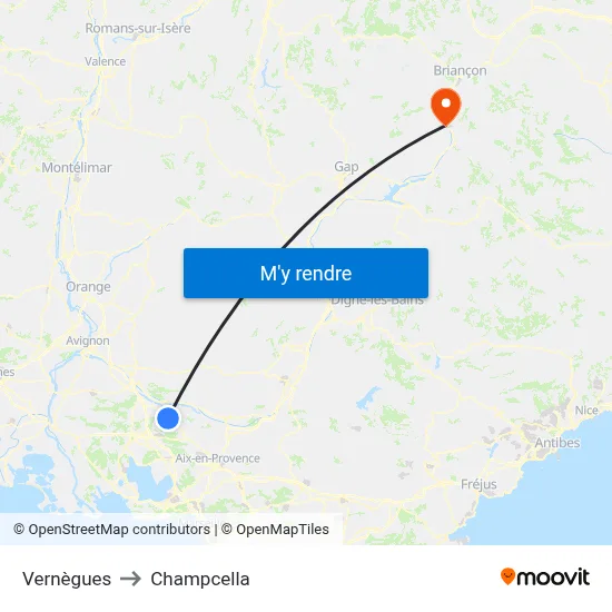 Vernègues to Champcella map