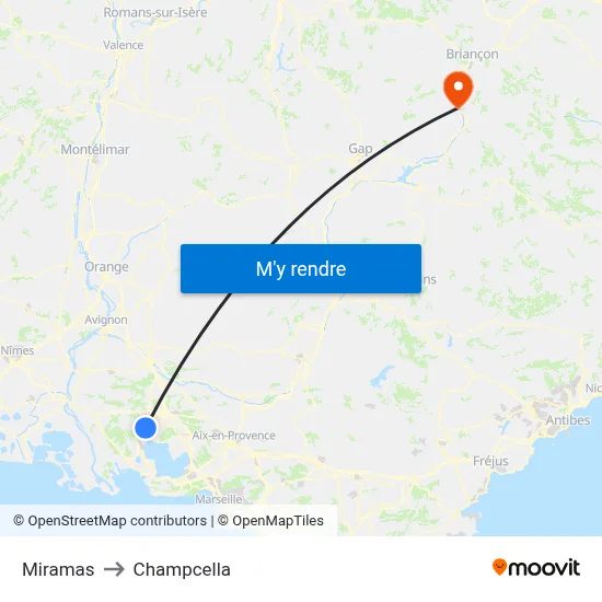 Miramas to Champcella map
