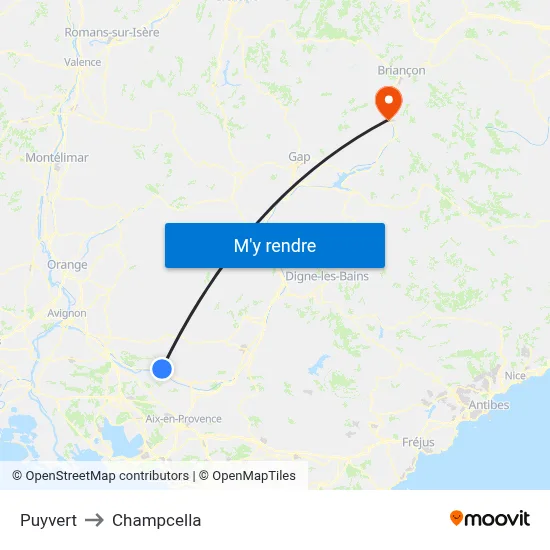 Puyvert to Champcella map