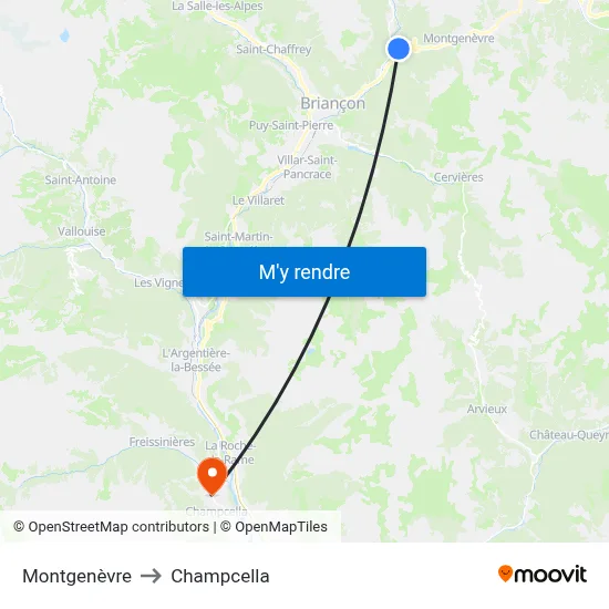 Montgenèvre to Champcella map