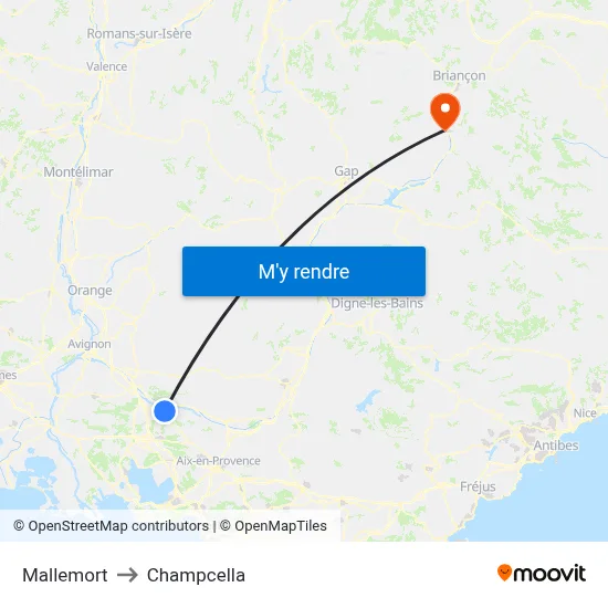 Mallemort to Champcella map