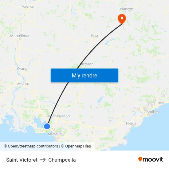 Saint-Victoret to Champcella map