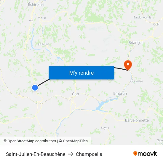 Saint-Julien-En-Beauchêne to Champcella map