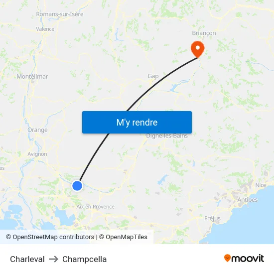 Charleval to Champcella map