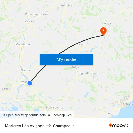 Morières-Lès-Avignon to Champcella map
