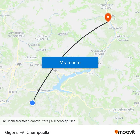 Gigors to Champcella map