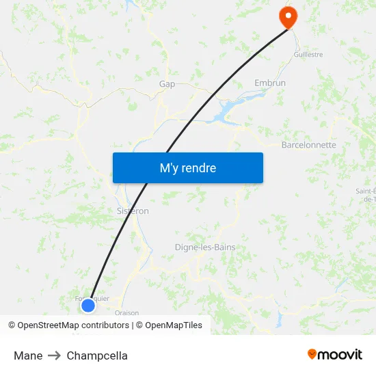 Mane to Champcella map
