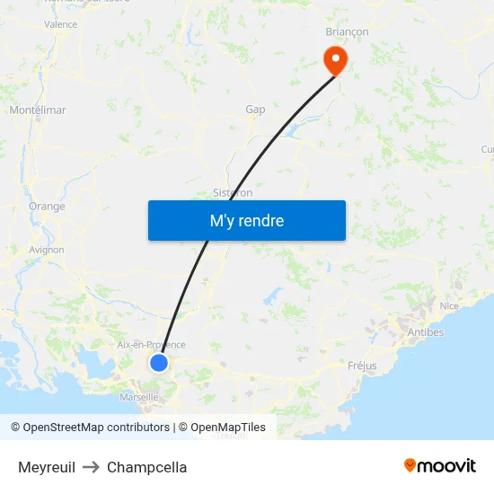 Meyreuil to Champcella map