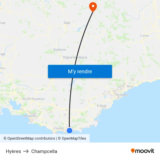 Hyères to Champcella map