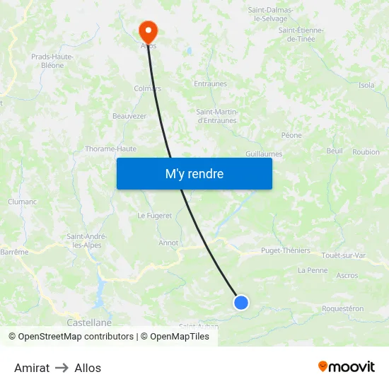 Amirat to Allos map