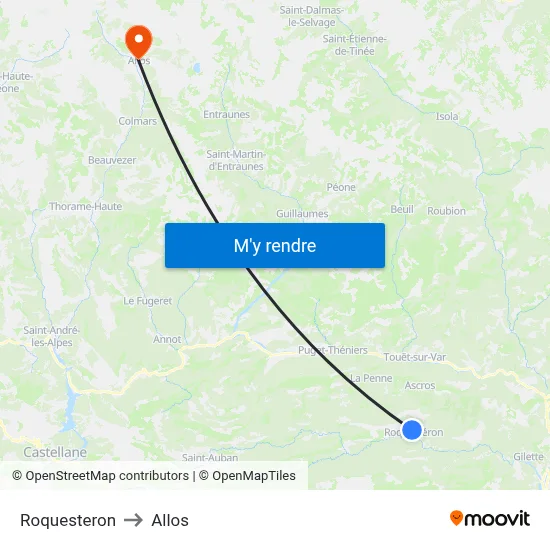Roquesteron to Allos map