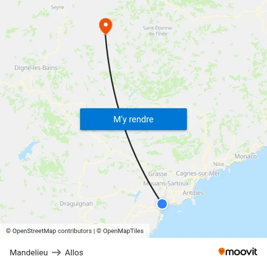 Mandelieu to Allos map