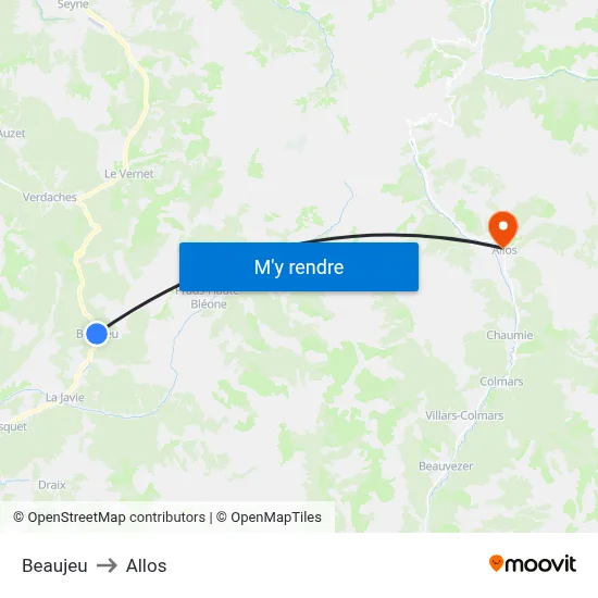 Beaujeu to Allos map