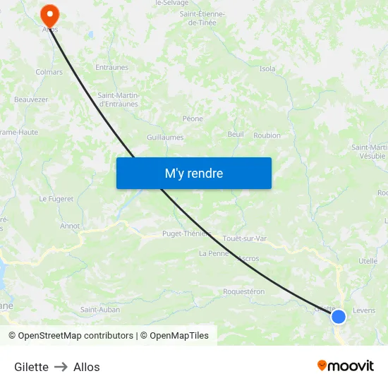 Gilette to Allos map
