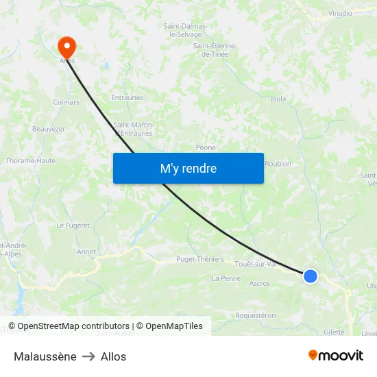 Malaussène to Allos map