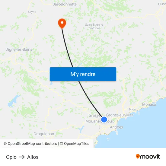 Opio to Allos map