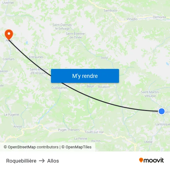 Roquebillière to Allos map