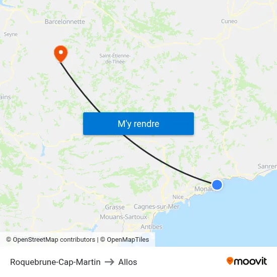 Roquebrune-Cap-Martin to Allos map