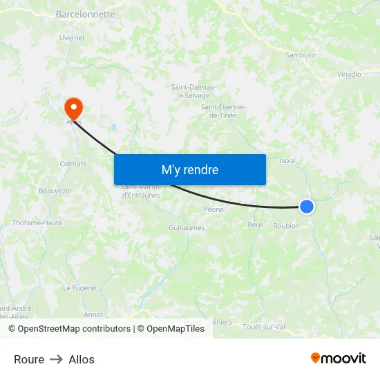 Roure to Allos map