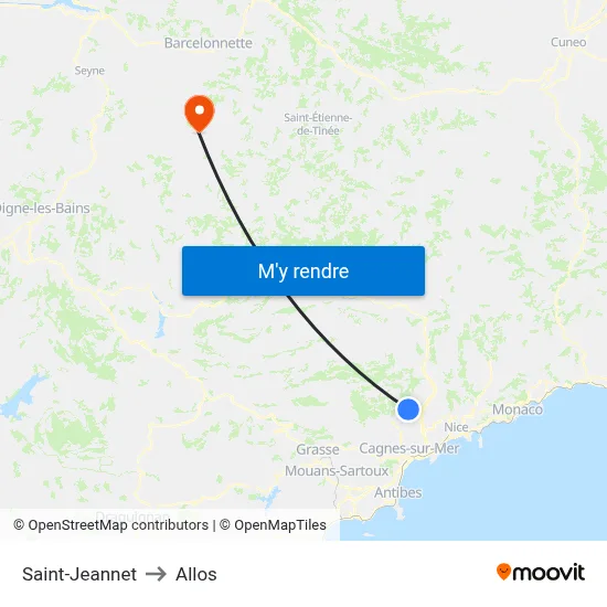 Saint-Jeannet to Allos map