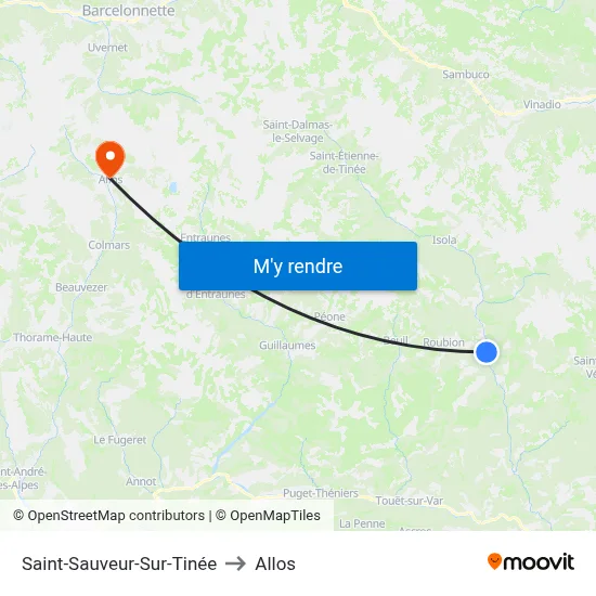 Saint-Sauveur-Sur-Tinée to Allos map