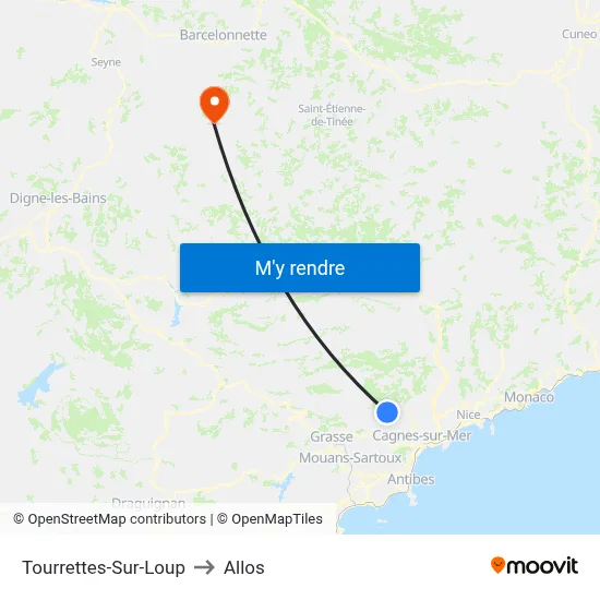 Tourrettes-Sur-Loup to Allos map