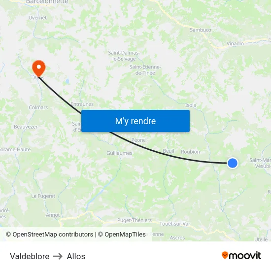Valdeblore to Allos map