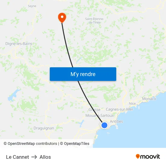 Le Cannet to Allos map