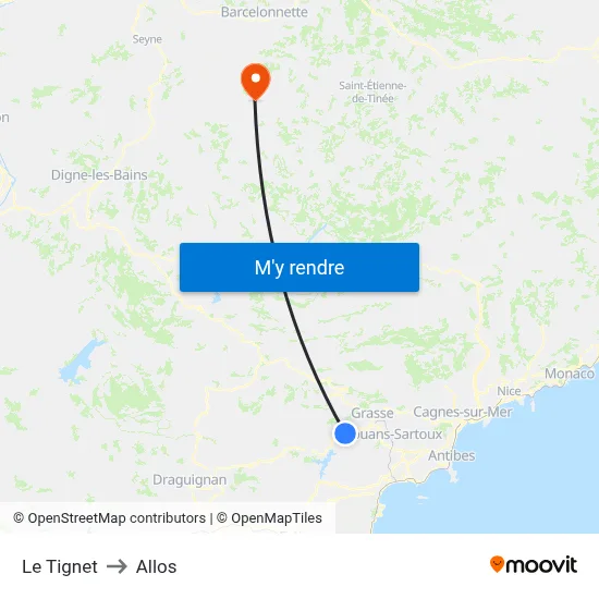 Le Tignet to Allos map