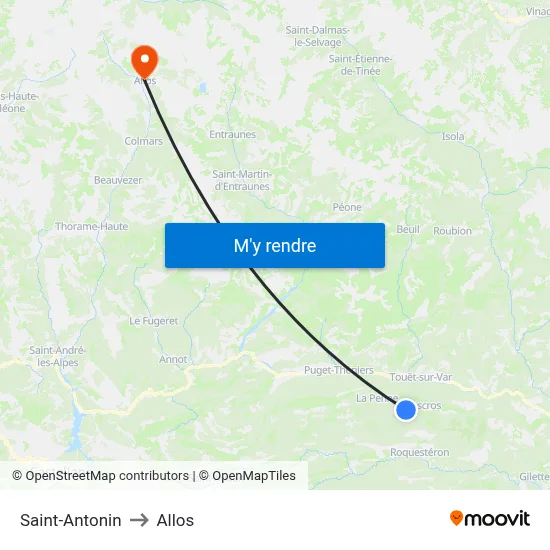 Saint-Antonin to Allos map
