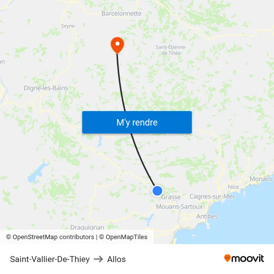 Saint-Vallier-De-Thiey to Allos map
