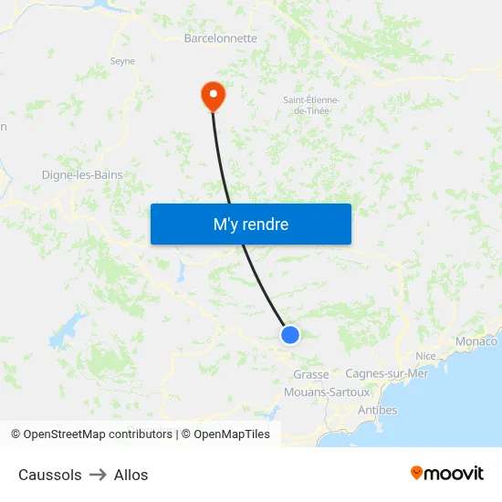 Caussols to Allos map