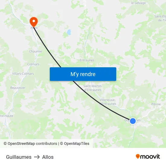 Guillaumes to Allos map