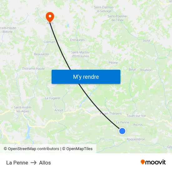 La Penne to Allos map
