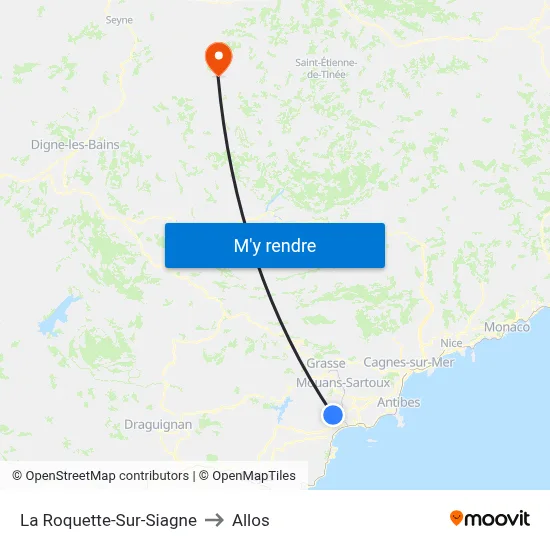 La Roquette-Sur-Siagne to Allos map