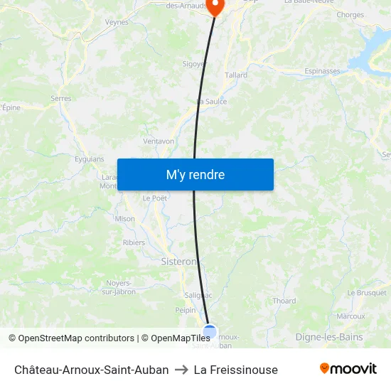 Château-Arnoux-Saint-Auban to La Freissinouse map
