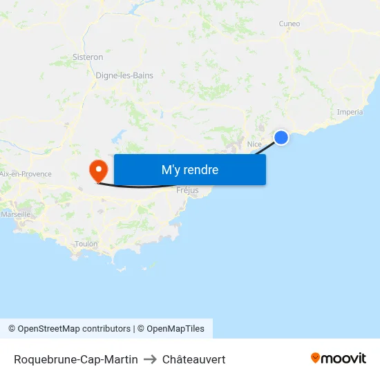 Roquebrune-Cap-Martin to Châteauvert map