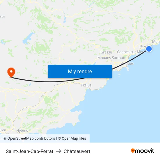 Saint-Jean-Cap-Ferrat to Châteauvert map