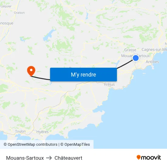 Mouans-Sartoux to Châteauvert map
