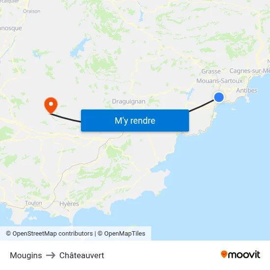 Mougins to Châteauvert map