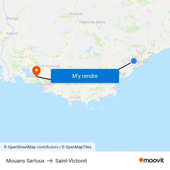 Mouans Sartoux to Saint-Victoret map