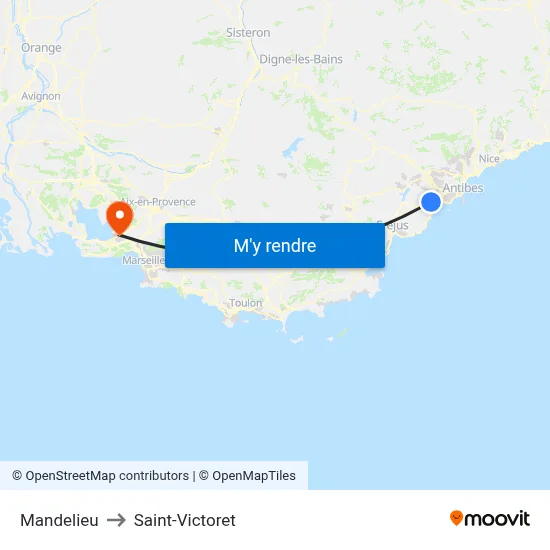 Mandelieu to Saint-Victoret map